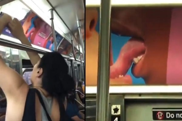 VIDEO: Woman Tears Down LGBT Propaganda Ads in NYC Subway