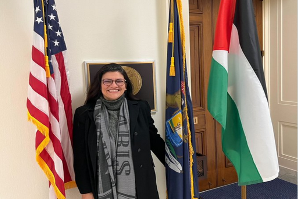 SICKENING: Democrat Rashida Tlaib Displays Palestinian Flag Outside Congressional Office