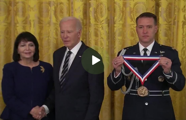 WATCH: Confused Biden Coughs On Elderly Award Recipient, Shares Puzzling Story